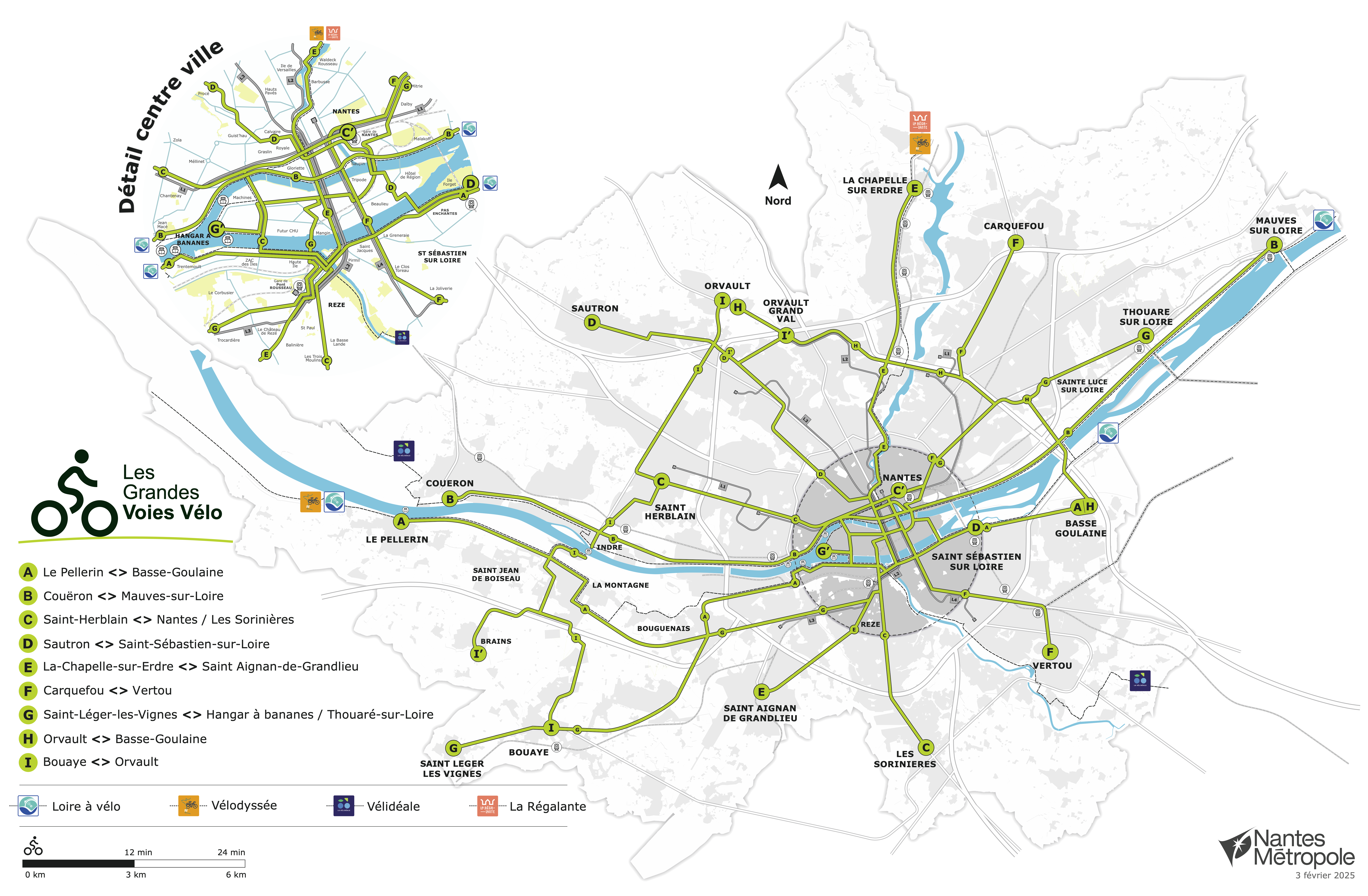 plan officiel des Grandes Voies Vélo Nantaises